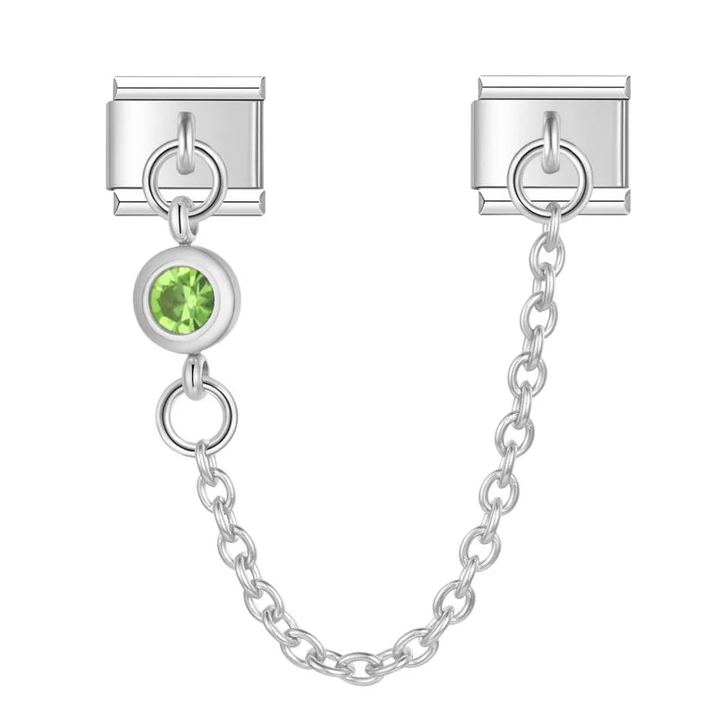 Charm doble plata con piedra verde