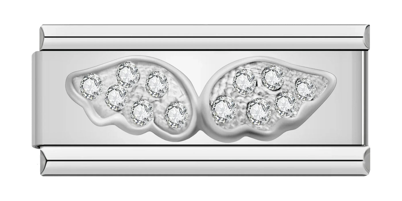 Doble charm alas brillantes plata
